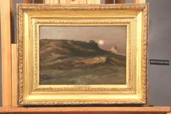 Jean-Charles Cazin, Untitled, MOON OVER NORMANDY DUNES, oil on panel
