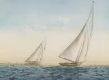American School, Evening Sails, Color lithograph - Plate: 21 in. x 27 1/2 in