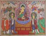 Anonymous, Buddha and Attendants, Ink and color on canvas