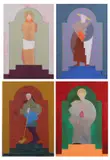 Dan Dudrow, Four Apostles, FIGURES AFTER PIERO: FOUR WORKS, mixed media on board