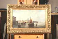 J. Mazzetta, View of European Port City, Oil on canvas, signed and dated 1880 lower right