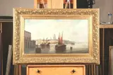 J. Mazzetta, View of European Port City, Oil on canvas, signed and dated 1880 lower right