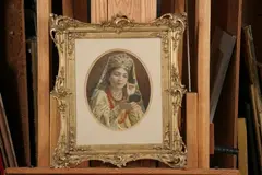 Vladimir Egorovitch Makovski, Woman Looking at Earring in Pocket Mirror, Oil on board