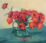 Hans Paap, Poppies in a Blue Pitcher, Oil on canvas