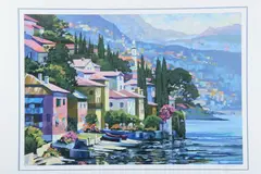 Howard Behrens, IMPRESSIONS OF LAKE COMO serigraph, image size 23 x 32 inches, Sold with Behrens "Capri del Mar" open edition poster print