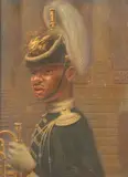 Pierce Rice, African-American Soldier Trumpeter, AFRICAN-AMERICAN SOLDIER TRUMPETER, oil on canvas board