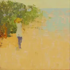 Untitled by Lionel V. Bulmer, 'Beginning of the Beach' oil on board 30.5 x 30.5cm Provenance: With Messum's Fine Art, sold Apr 2024