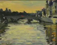 Untitled by Ken Howard, oil on canvas board 25.5 x 30.5cm, sold Apr 2024