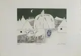 Julian Trevelyan, Untitled, 'Hay-cart' etching and aquatint in colours