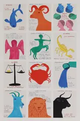Untitled by David Shrigley, 'Signs of the Zodiac' offset lithograph in colours, sold Apr 2024