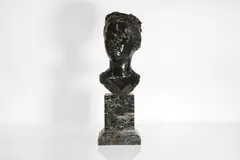 Jules Dalou, Untitled, on a verde antico marble plinth