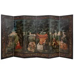 Biombo de Escenas Campestres, MÉXICO, SIGLO XVIII, Óleo sobre tela, a seis hojas