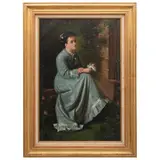 MÉXICO, FINALES DEL SIGLO XIX by Retrato de Niña En Jardín, Óleo sobre tela, offered Dec 2023