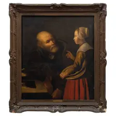 Abraham Bloemaert, ANCIANO CON DAMA, Óleo sobre tela