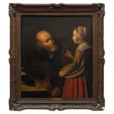 Abraham Bloemaert, ANCIANO CON DAMA, Óleo sobre tela