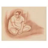 Raúl Anguiano, Mujer alfarera sentada, Litografía 71 / 100