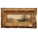 Anónimo, Paisaje con puente, Óleo sobre madera