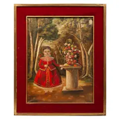 Agapito Labios, Niña con flores, Óleo sobre tela