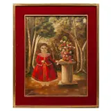 Agapito Labios, Niña con flores, Óleo sobre tela