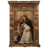 Santa Rosa de Lima, MÉXICO, CA., 1700, Óleo sobre madera con marco de madera dorada