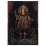 Niño Jesús Inca, SUDAMÉRICA, CA., 1900, Óleo sobre tela adherida a tabla