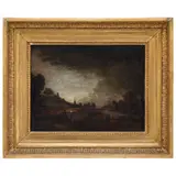 EUROPA, SIGLO XIX by Paisaje Nocturno Con Río, Óleo sobre tela, sold Nov 2023