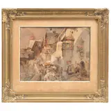 Ernst Ferdinand Oehme, Vista de calle, Tinta, acuarela y albayalde sobre papel