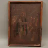 Comunión de los Franciscanos, MÉXICO, PRINCIPIOS DEL SIGLO XIX, Óleo sobre tela, adherido a tablero