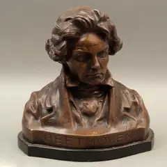Busto de Beethoven, PRINCIPIOS DEL SIGLO XX, Bronce, patinado en color marrón; base de mármol negro