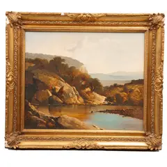 Gilberto Guerra, Paisaje cob lago, Óleo sobre tela