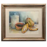 Begoña Cué, Bodegón con papayas, Acuarela sobre papel