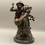 FRANCIA, SIGLO XX by Pareja de Infantes (con Pelota)*, Bronce patinado en color marrón y verde; base de mármol veteado, sold Oct 2023