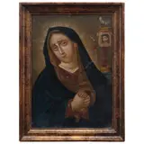 Anónimo, Virgen Dolorosa con las Armas Christi, Óleo sobre lámina de zinc