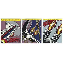 Roy Lichtenstein, As I opened fire, 1966, Serigrafías sin número de tiraje, tríptico tiraje de 3000