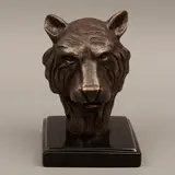 Jorge Coste, CABEZA DE TIGRE, Bronce, patinado en color marrón; base de mármol negro