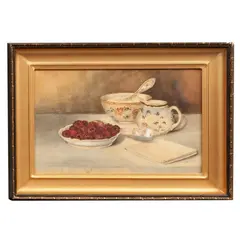 F.b. Spencer, Bodegón con frambuesas, Acuarela sobre papel