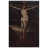 la Crucifixión, MÉXICO, SIGLO XVIII, Óleo sobre tela