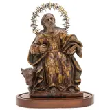 San Lucas, MÉXICO, SIGLO XIX, Escultura para adosar elaborada en madera tallada, policromada y dorada, con halo en metal dorado y base (posterior) de madera