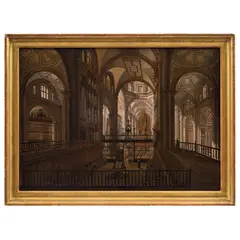 Pedro Gualdi, VISTA INTERIOR DE LA CATEDRAL DE LA CIUDAD DE MÉXICO, CA., 1840, Óleo sobre tela