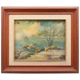 Paisaje Con Borregos, SIGLO XIX, Óleo sobre tela