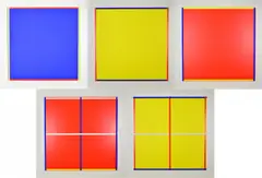 Imi Knoebel, Konvolut von 5 Siebdrucken (aus: "Rot, Gelb, Weiß, Blau"), 1995