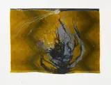 Horst Egon Kalinowski, Auktion 404, Los 685, 1961, Collage (Samt, Bindfäden, Nylonnetz und Feder) auf A ANNECY AUSSEDATET CIE (Wasserzeichen)