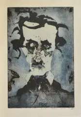 Never more - E.A. Poe by Horst Janssen, 1988, Farbaquatinta auf Japan, sold Feb 2018