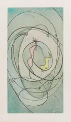 Auktion 414, Los 434 by Max Ernst, 1970, Aquatinta und Kaltnadelradierung auf Lana (Wasserzeichen: Widderkopf), sold Jun 2018