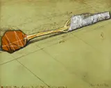 Christo, Auktion 414, Los 577, 1979, Farblithografie und Collage (transparente Kunsstofffolie, Stoff, Bindfaden, Zwirn und Heftklammern) auf Büttenkarton