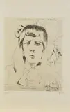 Horst Janssen, Porträt Friedrike (Der Wettlauf zwischen Hase und Igel auf der Buxtehuder Heide), 1973, Radierung auf Bütten