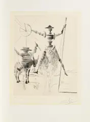 Salvador Dalí, Don Quichotte et Sancho Panca, 1968, Farbaquatinta auf Auvergne a la main (Wasserzeichen)