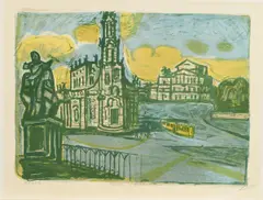 Hofkirche in Dresden by Otto Dix, 1955, Farblithografie auf VAN GELDER ZONEN (Wasserzeichen), sold Apr 2018