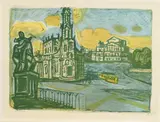 Otto Dix, Hofkirche in Dresden, 1955, Farblithografie auf VAN GELDER ZONEN (Wasserzeichen)
