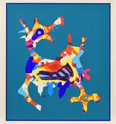 World flight souvenir by Otmar Alt, 1972, Farbserigrafie auf leichtem Karton, sold Jan 2019